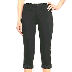 NYDJ ALYSSIA RHINESTONE CUFF BLACK CROP JEANS - 8